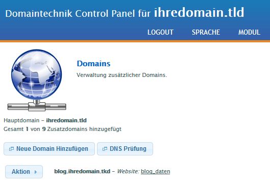 Subdomain im Control Panel hinzufügen