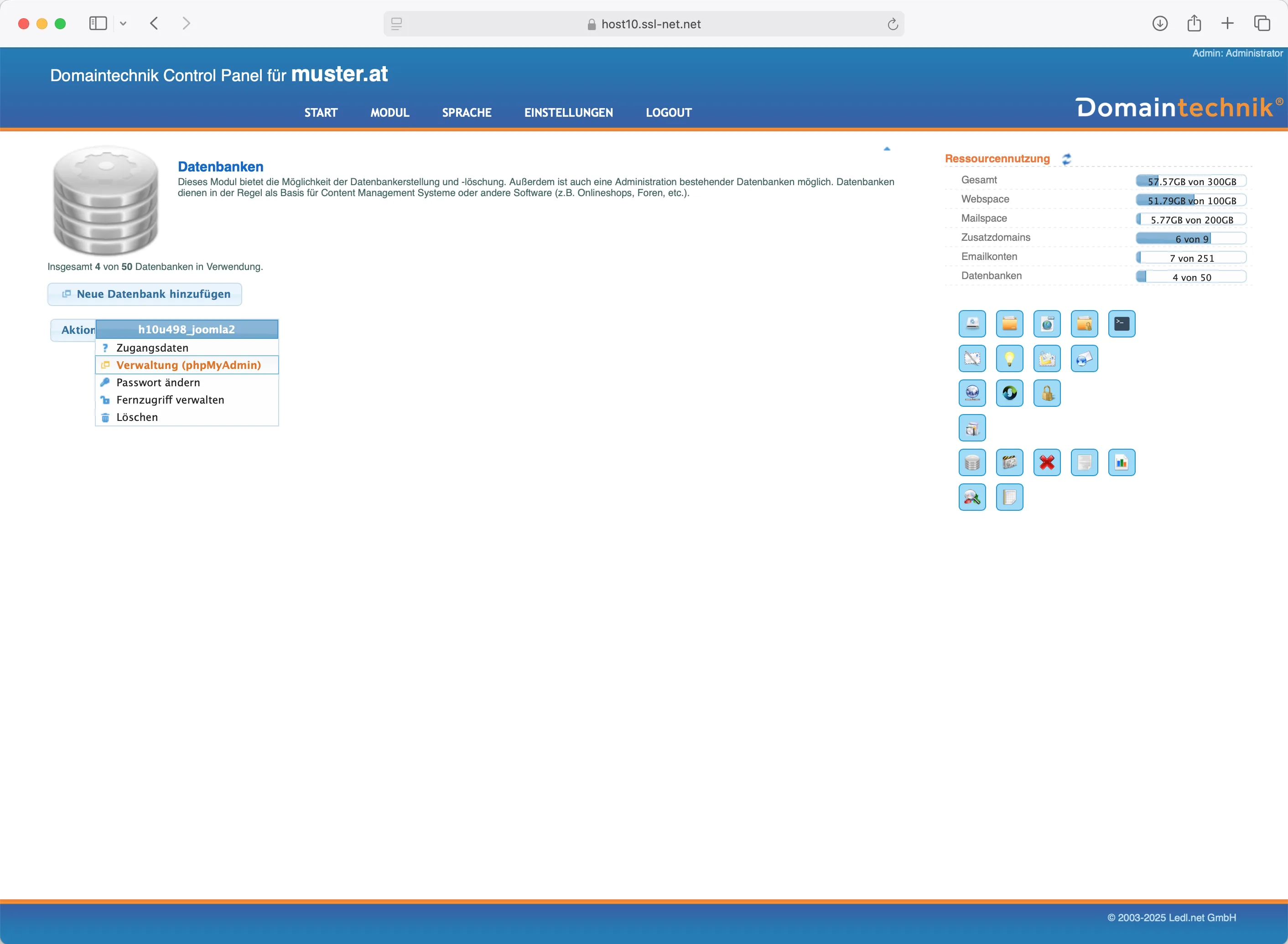 Datenbankverwaltung (phpMyAdmin) starten