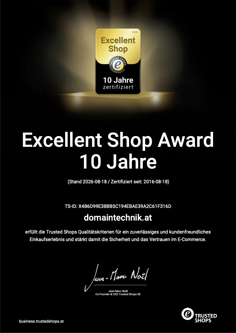Domaintechnik wurde mit dem 10 Jahre Trusted Shops Award ausgezeichnet
