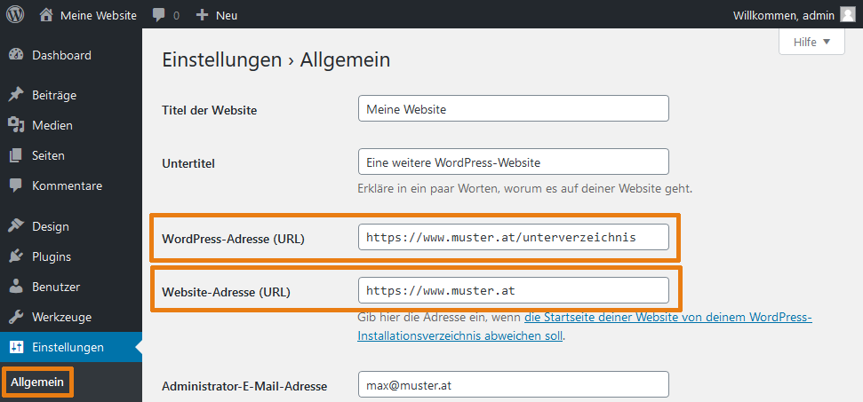 WordPress Unterverzeichnis