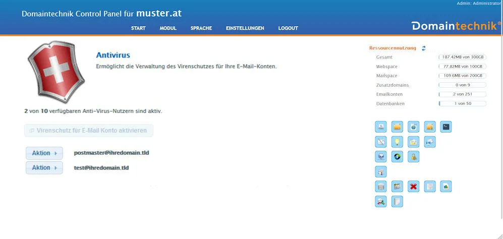Antivirus aktivieren im Control Panel