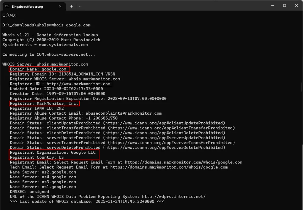 Whois Domain Abfrage über cmd