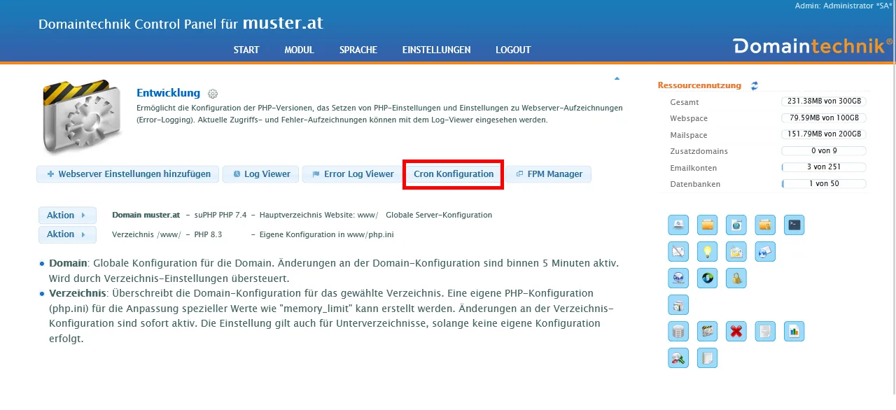 Cron Konfiguration öffnen