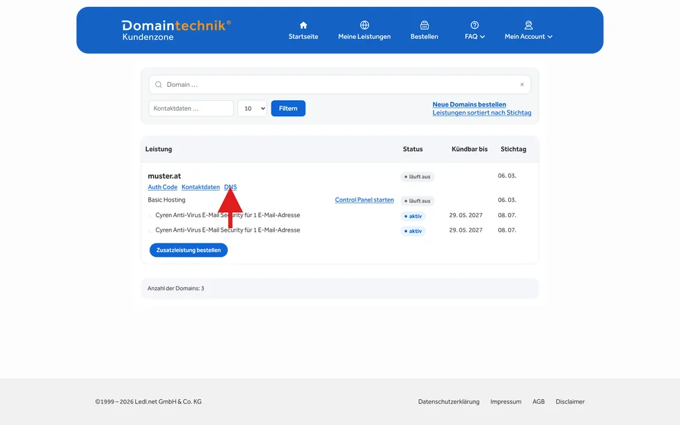 Nameserver Bearbeitung starten