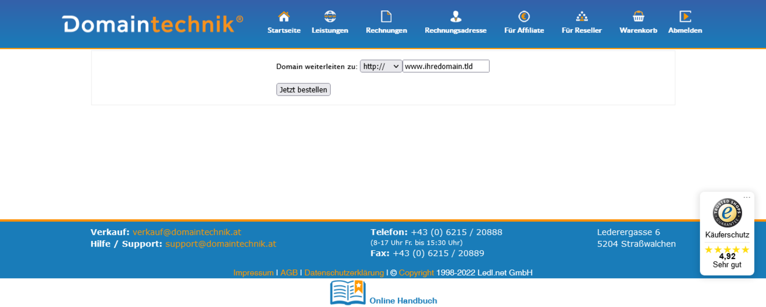 Domainweiterleitung einrichten ohne Webhosting.