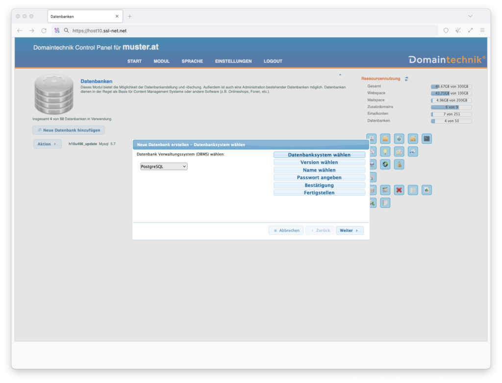 MySQL Datenbank Postgresql hinzufügen