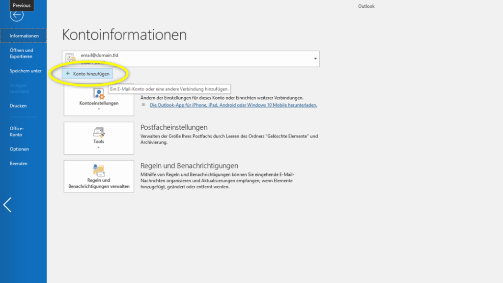 Outlook E-Mail einrichten