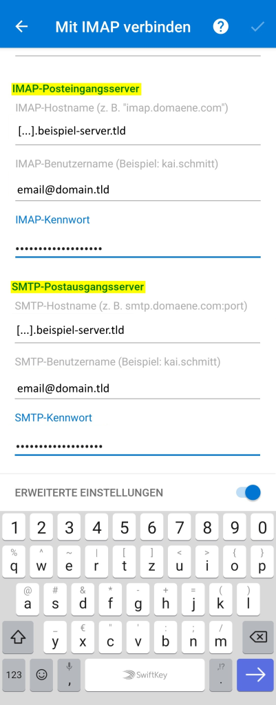 IMAP Kontoeinstellungen