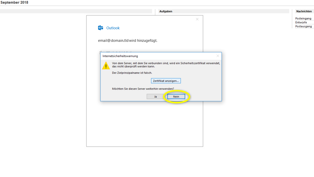 E-Mail einrichten Intersetsicherheitswarnung