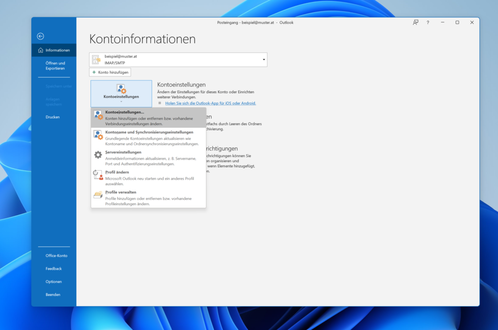 E-Mail einrichten Kontoeinstellungen