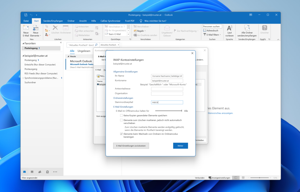 E-Mail einrichten Outlook IMAP Kontoeinstellungen