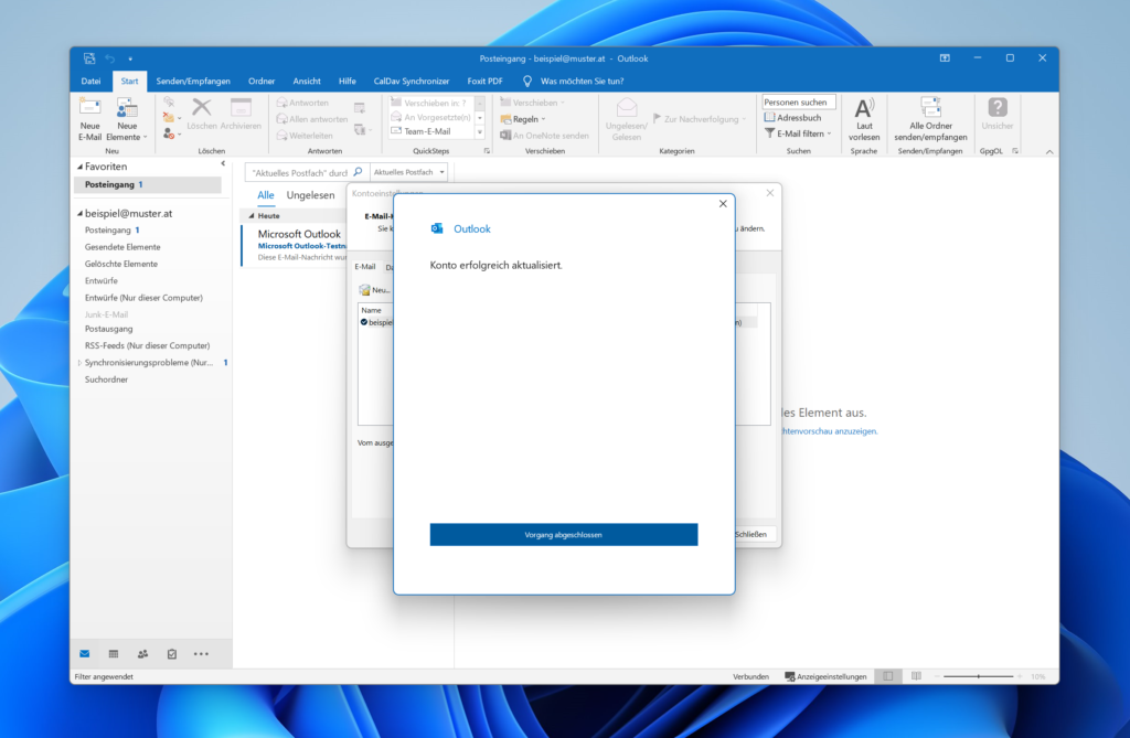 E-Mail einrichten Konto aktualisieren
