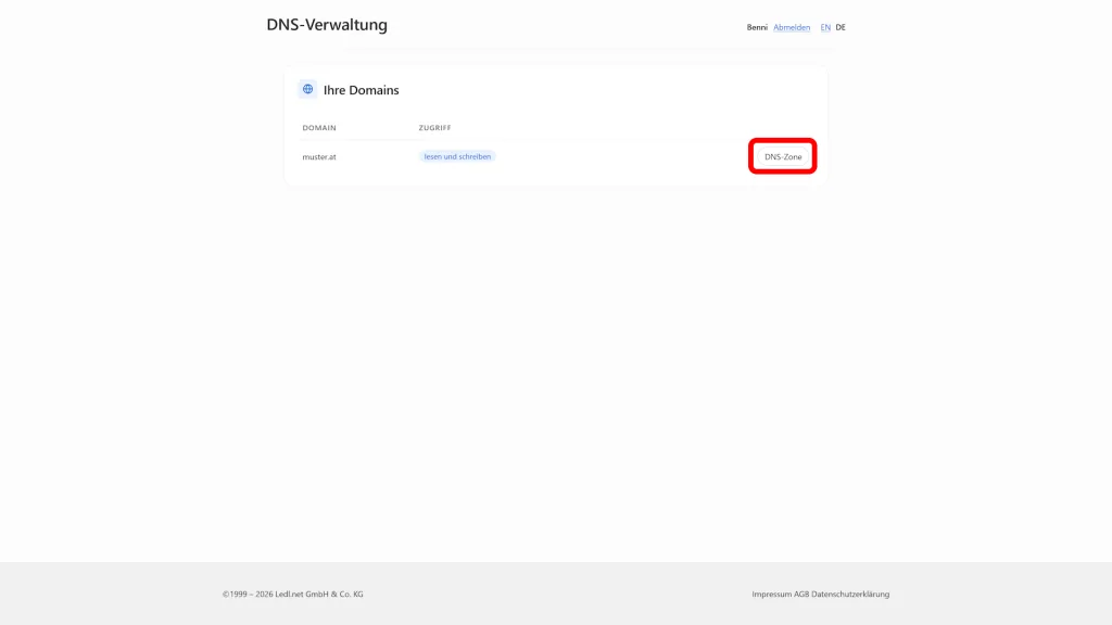 DNS Verwaltung der DNS Benutzer
