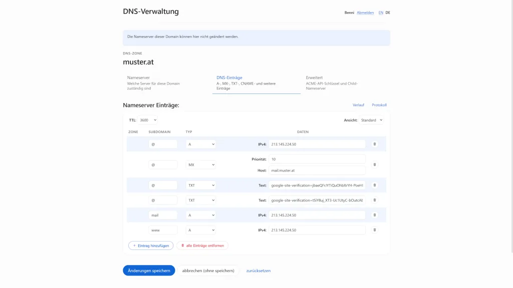 DNS Einträge verwalten als DNS Benutzer