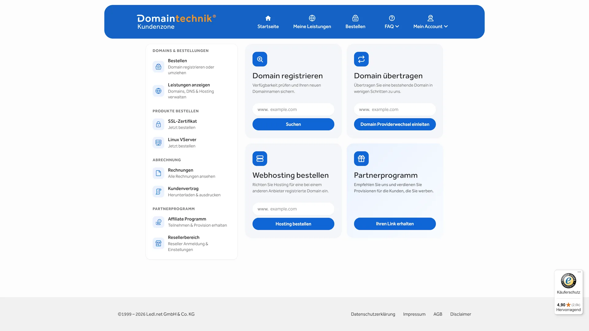 Domaintechnik Kundenzone Redesign