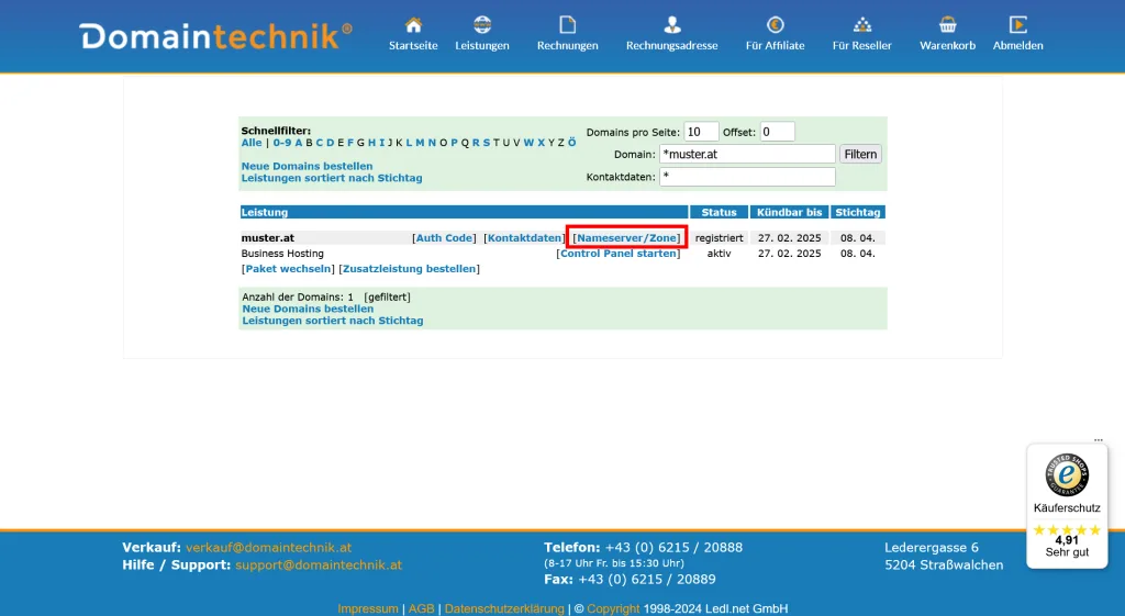 Domaintechnik DNS Konfiguration anpassen