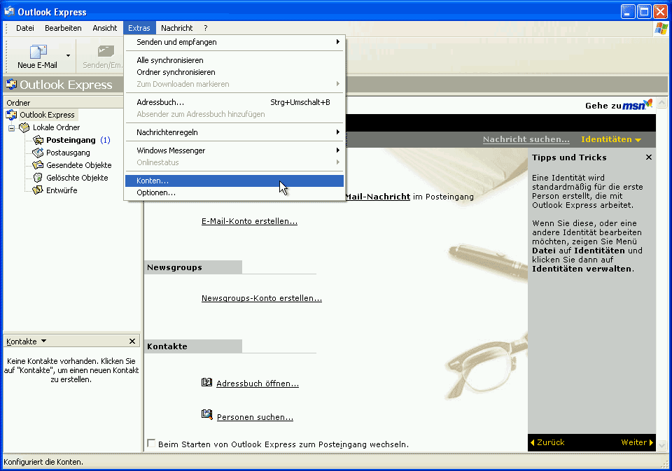 Outlook Express Schritt 1
