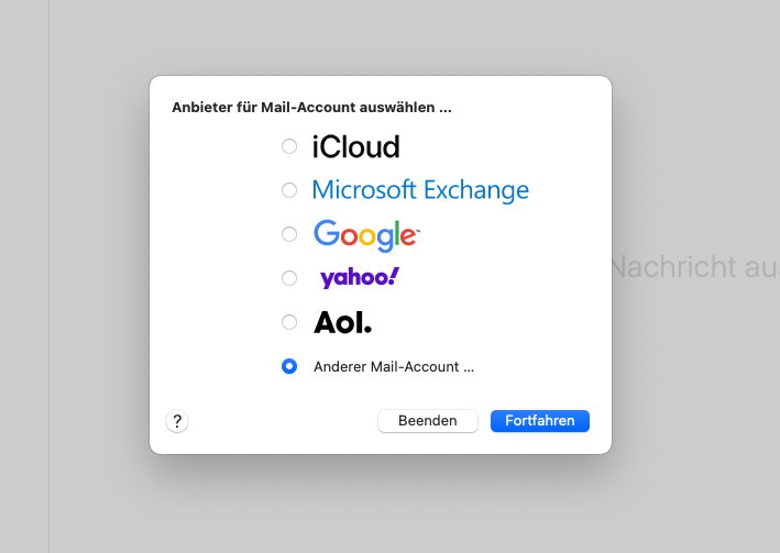 Apple Mail Konto hinzufügen