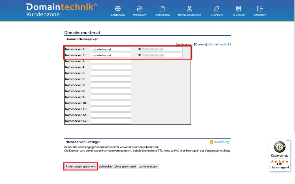 Externe Nameserver verwenden