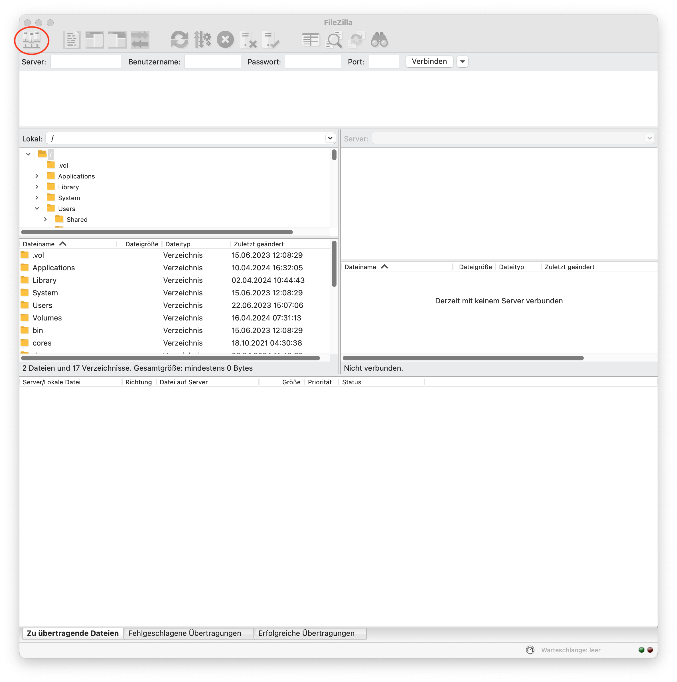 Filezilla starten