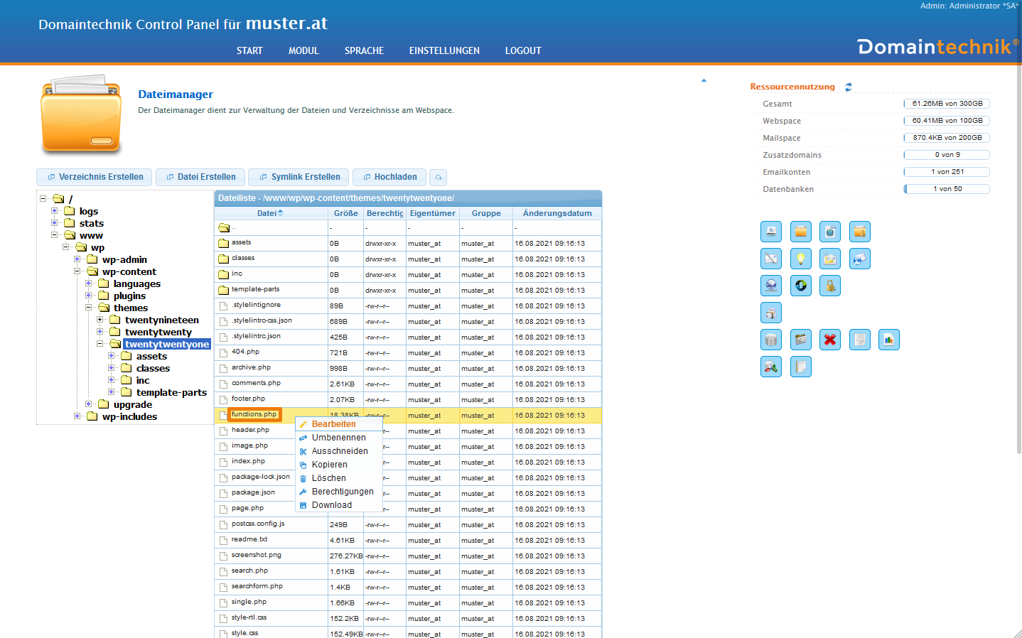WordPress URL über functions.php Datei ändern