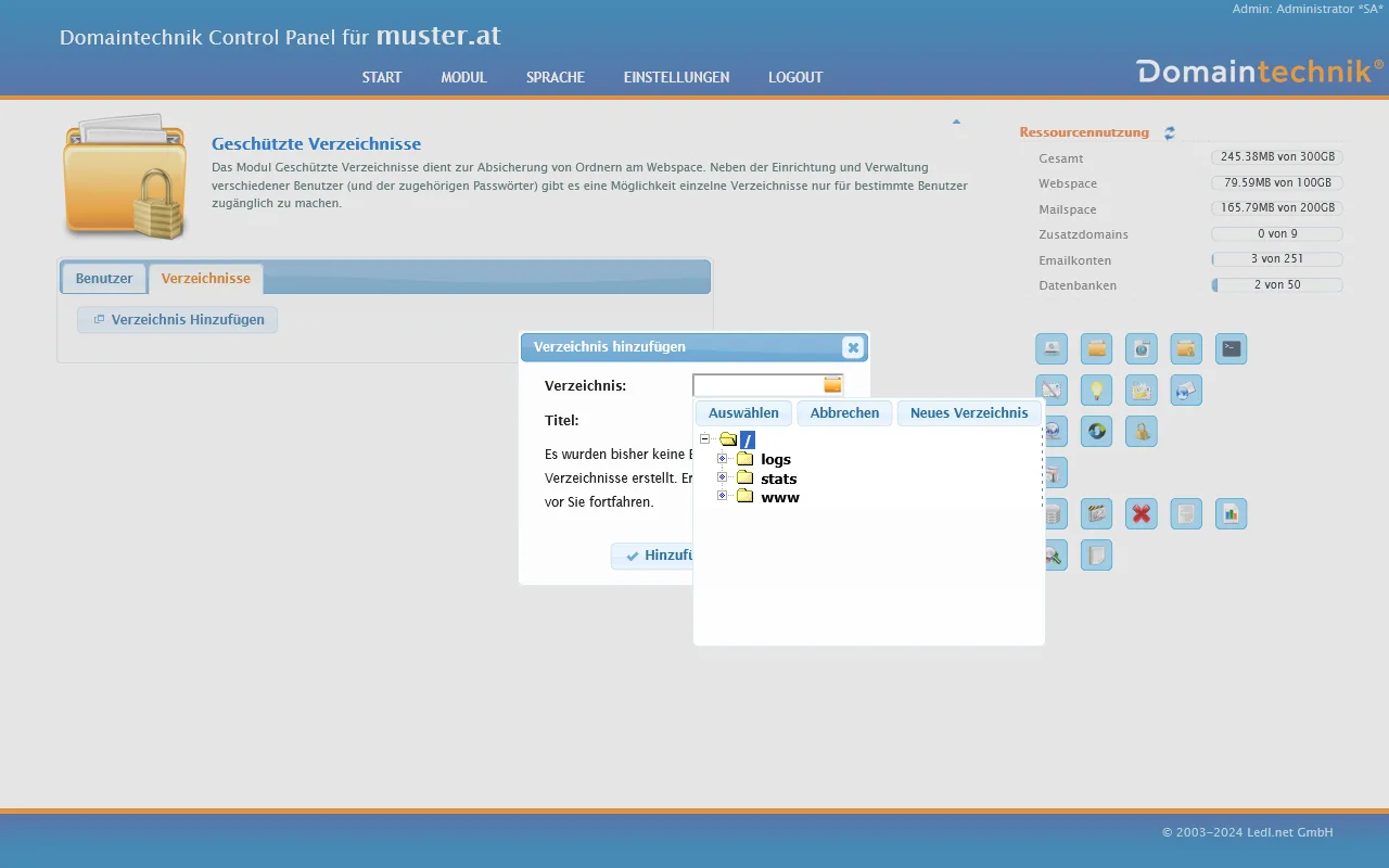 Geschützte Verzeichnisse verwalten