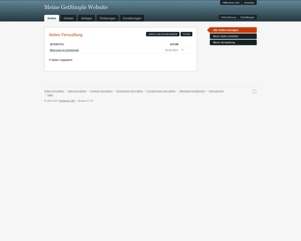 GetSimple Backend