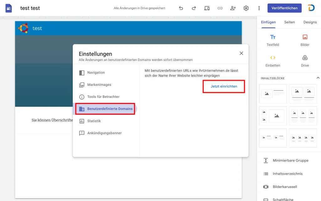 Google Sites Benutzerdefinierte Domain einrichten