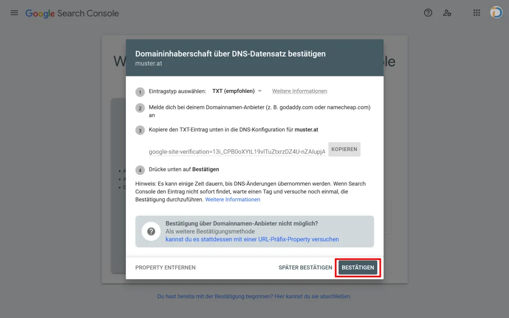 Google Sites bestätigen