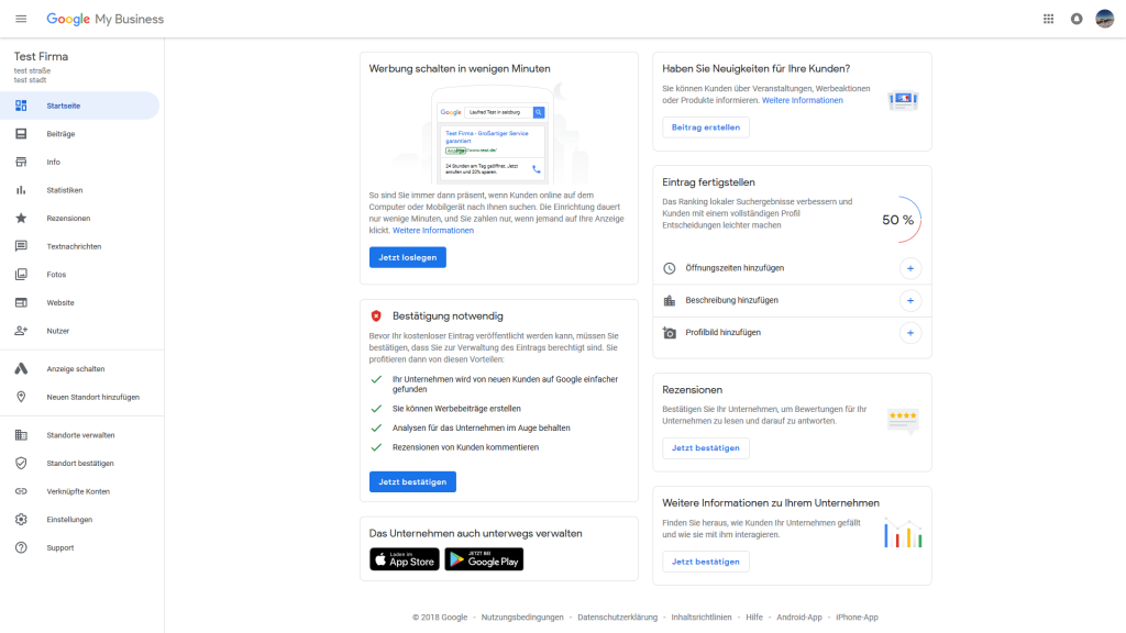 Google My Business Homescreen