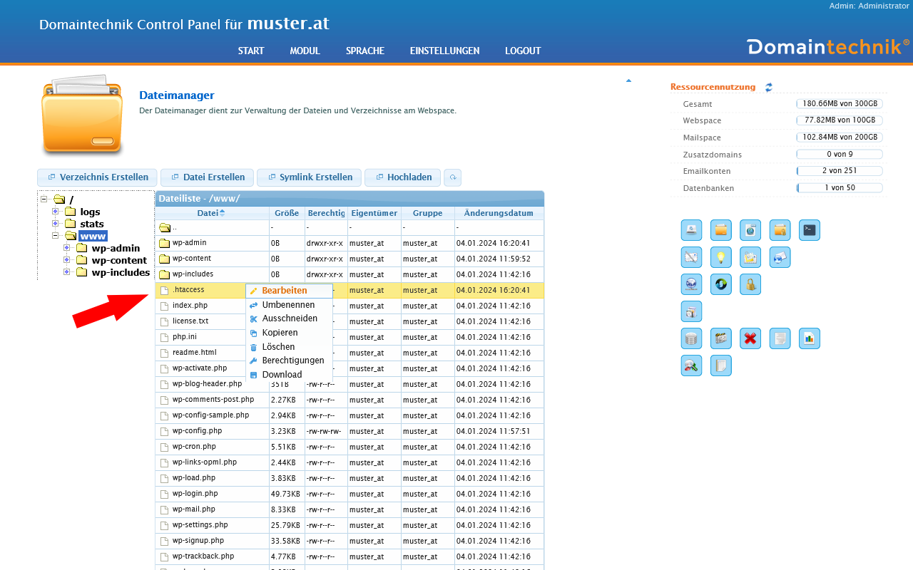 .htaccess Datei im Dateimanager
