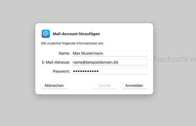 Mail Account hinzufügen