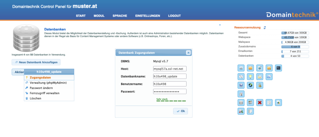 Control Panel Modul Datenbanken