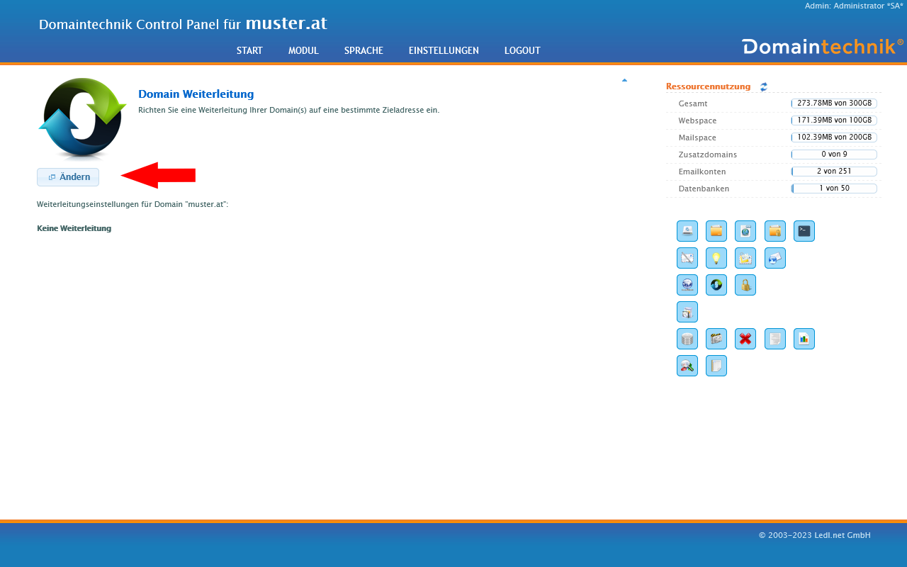 Domainweiterleitung im Control Panel einrichten