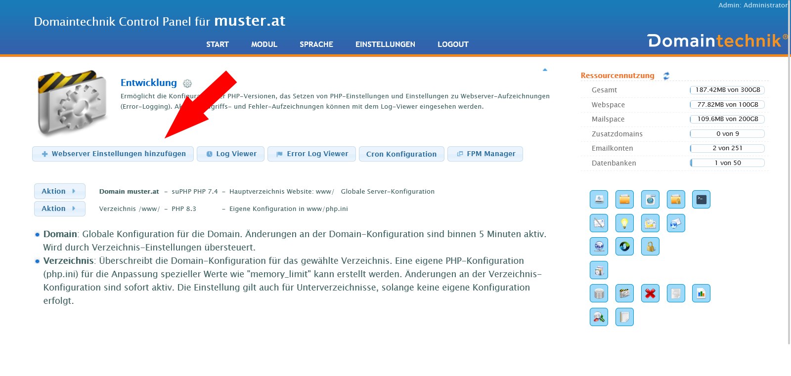 Neue PHP Einstellungen