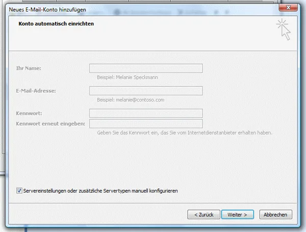 Outlook 2007 Manuell konfigurieren