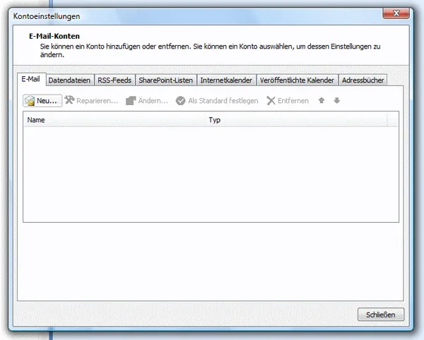 Outlook 2007 Neues Konto anlegen