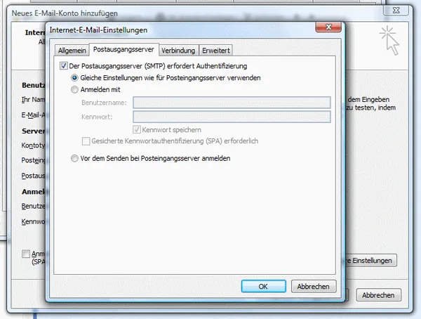 Outlook 2007 Postausgangsserver