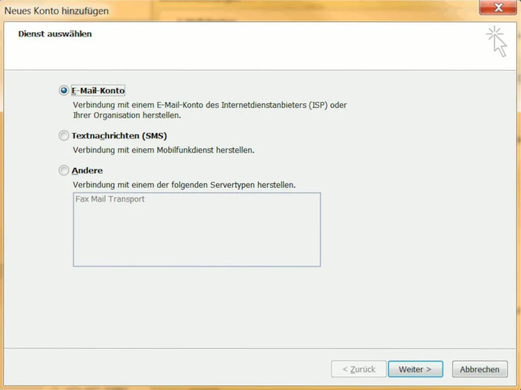 Outlook 2010 Dienst wählen