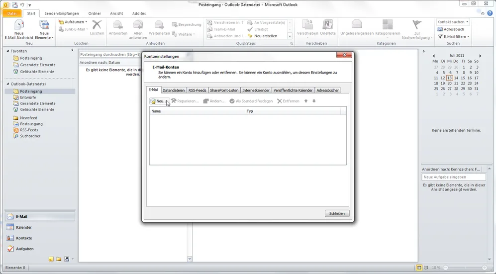 Outlook 2010 E-Mail einrichten