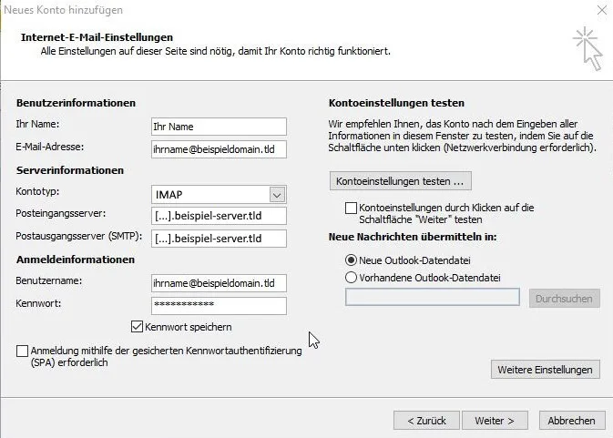 Outlook 2010 E-Mail-Einstellungen
