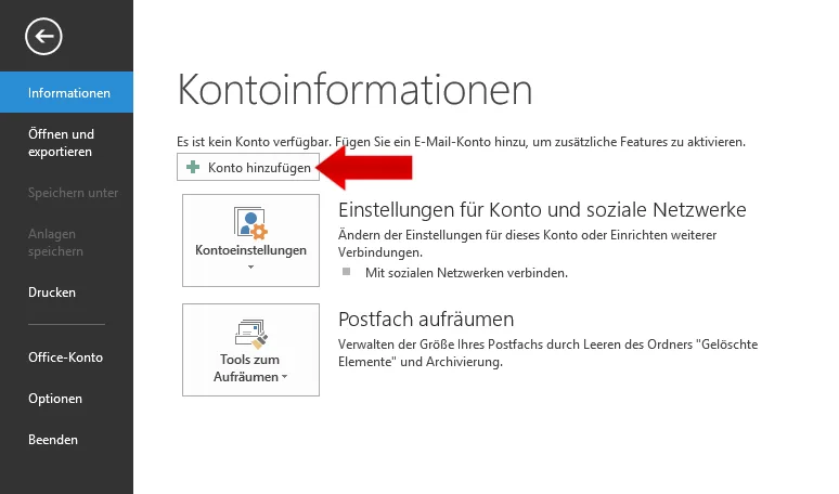 Outlook 2013 Konto hinzufügen