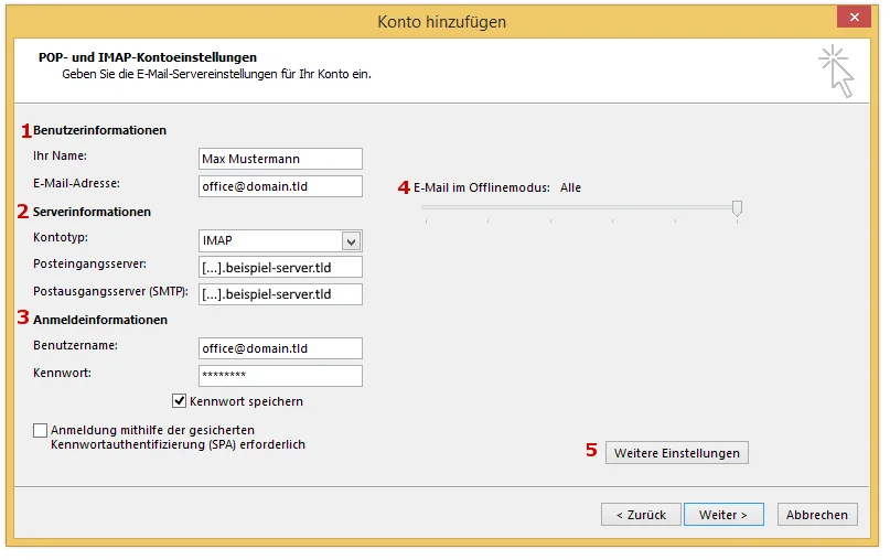 Outlook 2013 Kontoeinstellungen