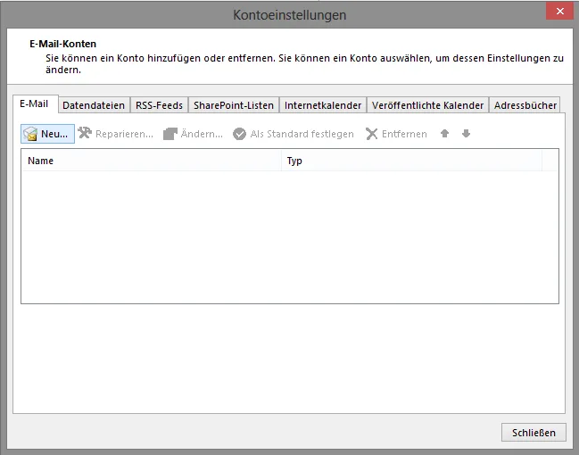 Outlook 2013 neues Konto anlegen