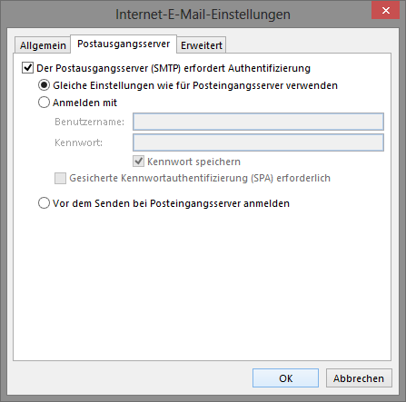 Outlook 2013 Postausgangsserver