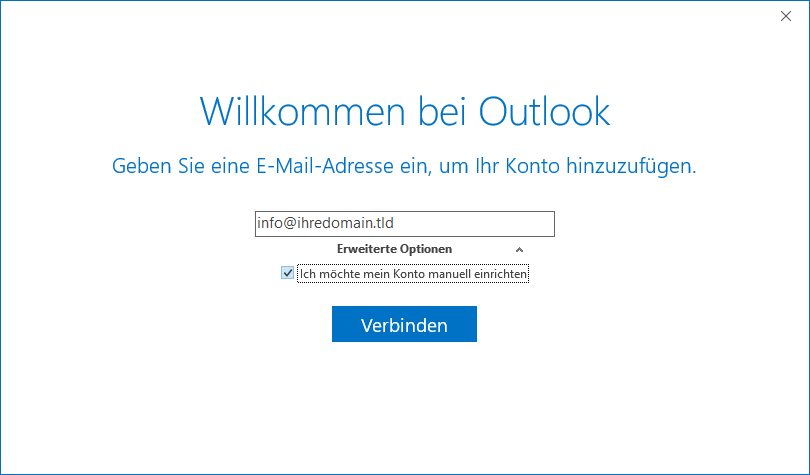 Outlook 2016 Konto manuell einrichten