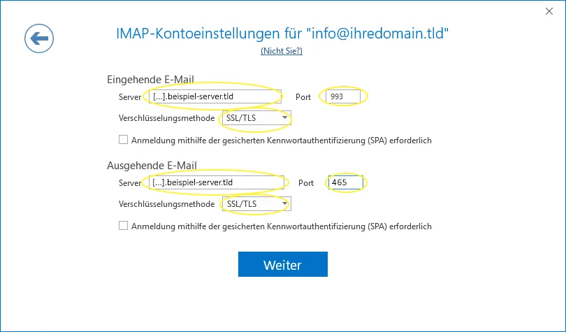 Outlook 2016 IMAP Kontoeinstellungen