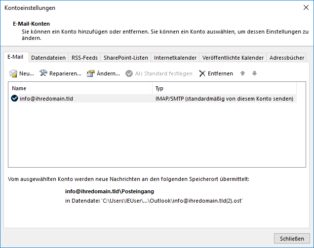 Outlook 2016 Kontoeinstellungen ändern