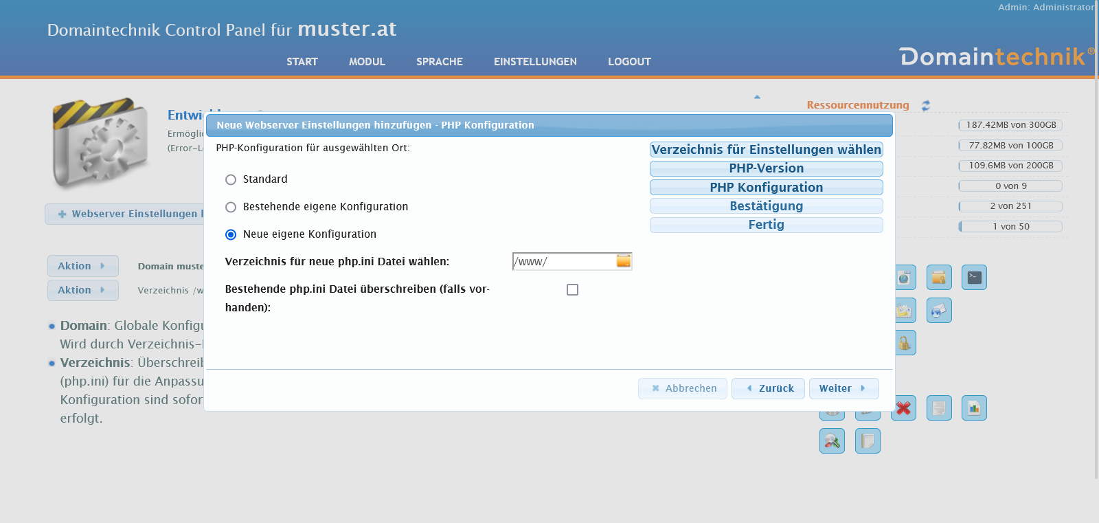 PHP Version wählen
