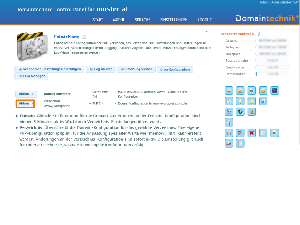 PHP Version ändern Bild 1